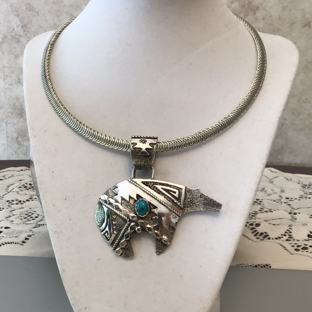 Navajo Indian Sterling Silver Bear Exquisite details. Stamped w Chiefs initials.
